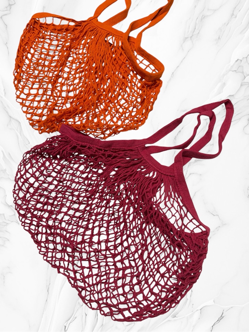 Women’s cotton Crochet Beach Tote Bag sacks - Pink & Orange set of 2